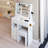 29.2" Small Size Left Drawer Desktop Vanity Table + Cushioned Stool, 2 Ac+2 Usb Power Station, Hair Dryer Bracket, Extra Large Touch Control Sliding Led Mirror, Tri-Color Switching, Brightness Adjust-1116914348