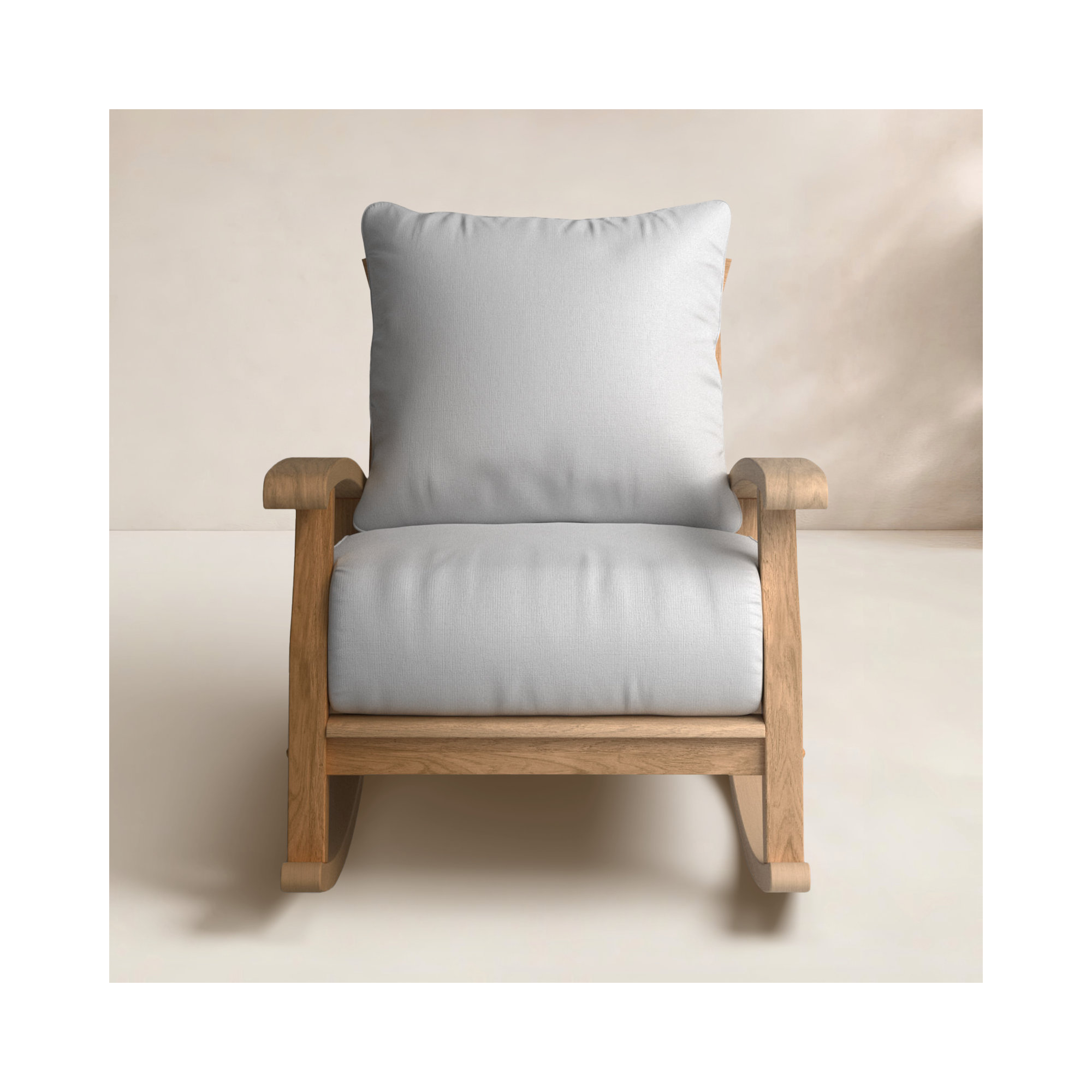 Summerton Teak Outdoor Rocking Chair with Cushions, Natural, Beige