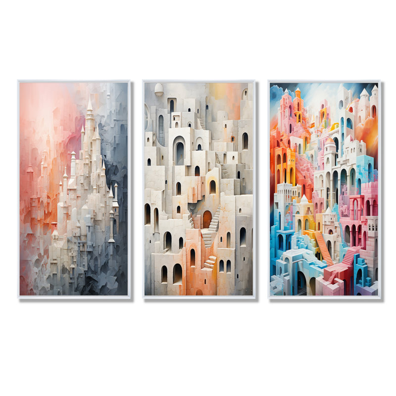 Ensemble de 3 estampes murales Chalfont - Fortress, Cadre flottant blanc, H 28 po x l 36 po
