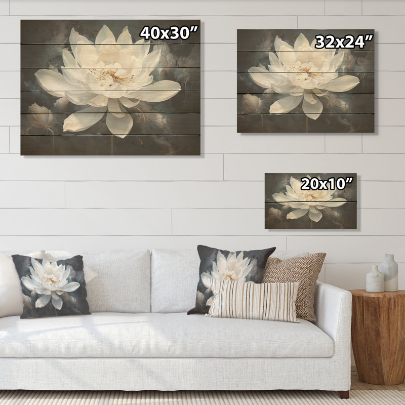 Serenity Blossum Lotus - Art mural en bois de lotus sur bois de pin naturel, H 30 po x l 40 po