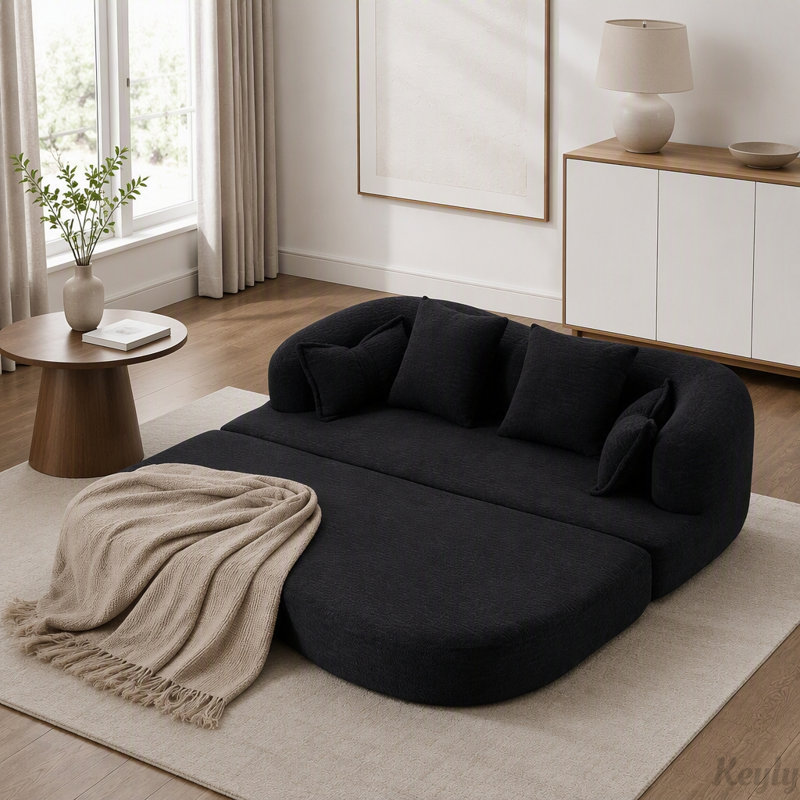 Canapé-lit 2 en 1 pliable, Chenille noir