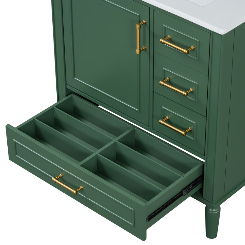 Meuble-lavabo 30 po avec comptoir en céramique, Vert