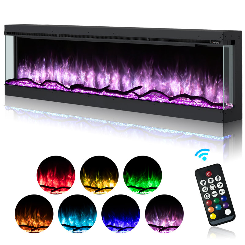 Othoson 3 Sided Electric Fireplace, Remote Control Fireplace, Realistic RGB LED, 18" H x 70" W x  7" D