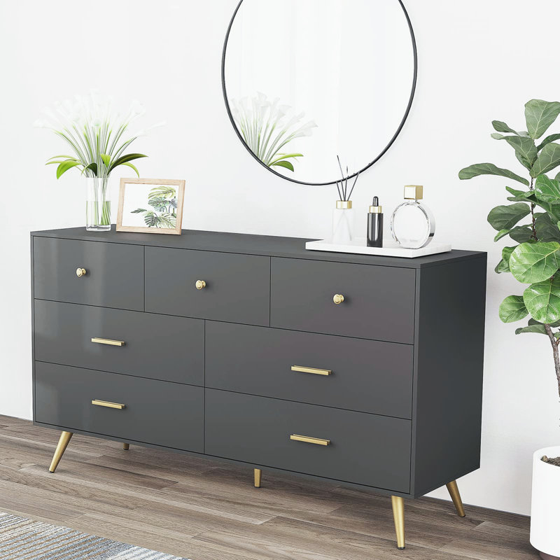 Commode 7 tiroirs 55,25 po, Noir