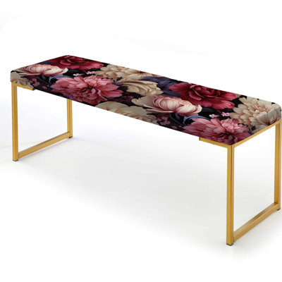 Floral Upholstered Gold Bench