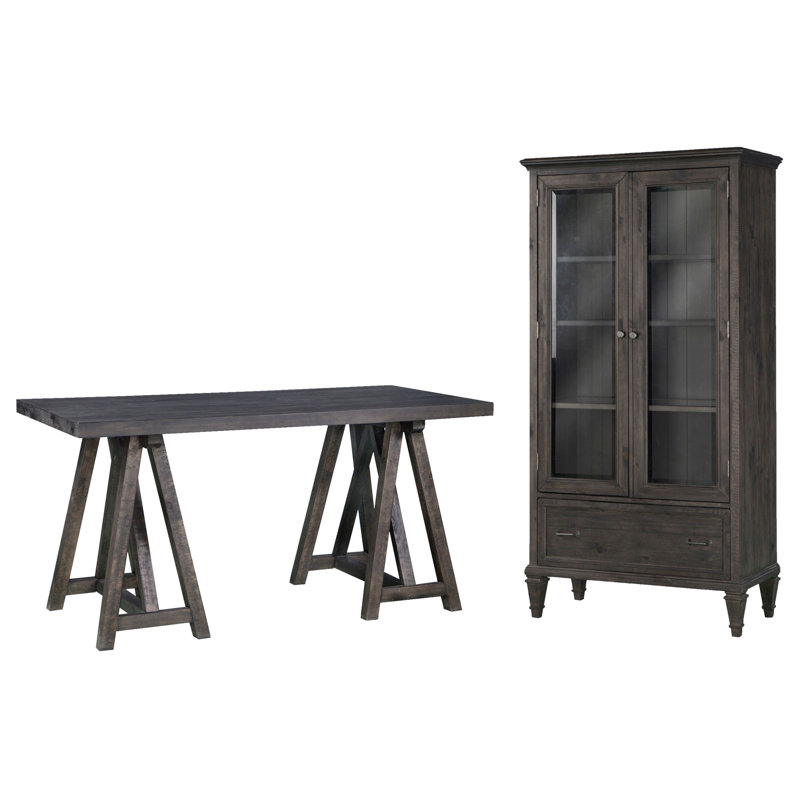 Desk With Door Bookcase, Weathered Charcoal, 2 Pieces: Desk, Bookcase