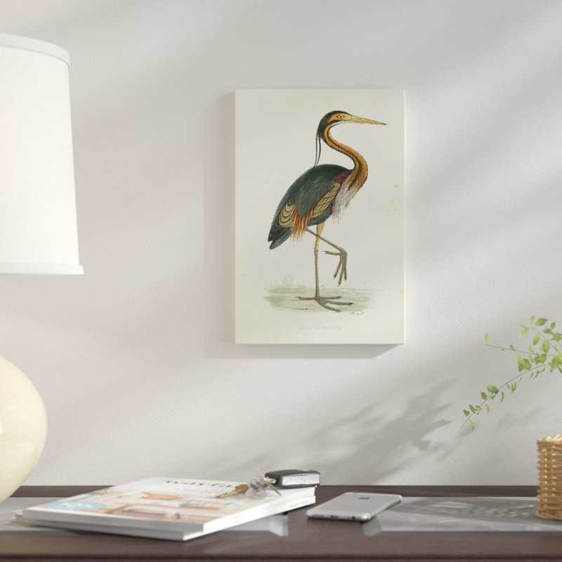 « rétro héron », impression sur toile, H 12 po x l 8 po x P 0,75 po, Toile tendue, Pas de tapis