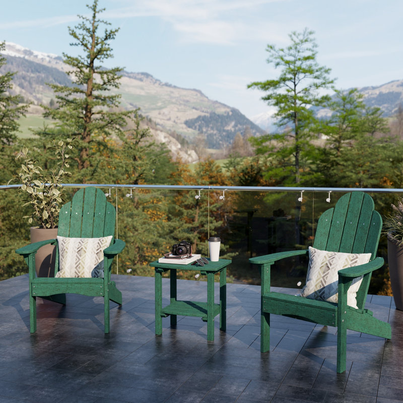 Classic 3-Piece Adirondack Set with Side Table, Turf Green