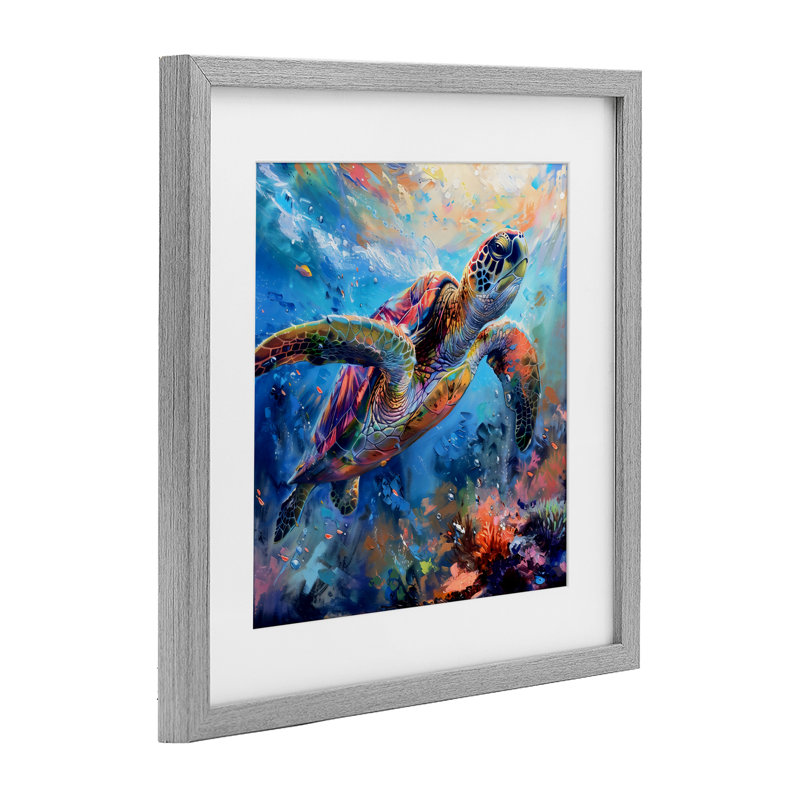 «Rainbow Sea Turtle & Bubbles», reproduction sous verre encadrée, design par LSR Design Studio, H 13 po x l 13 po