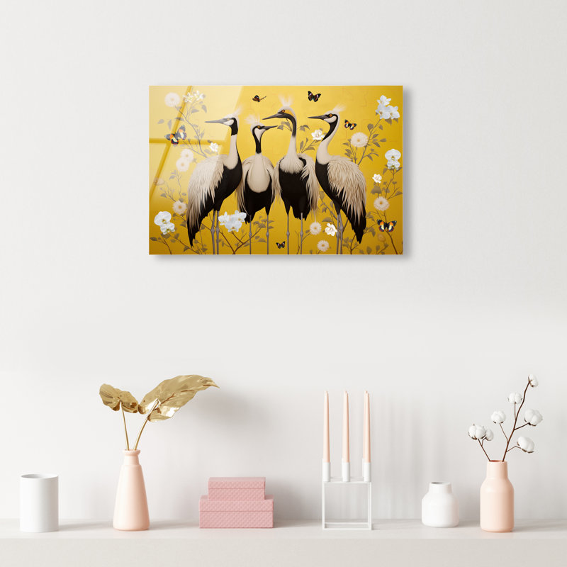 Yellow Crested Cranes Canvas Animals Print by Oliver Gal, 10"H x 15"W, High-Gloss Acrylic Print