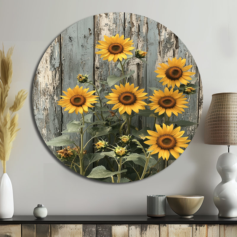 Tournesols rétro par The Grain Barn I - reproduction d'art en métal jaune traditionnel, H 16 po x l 16 po