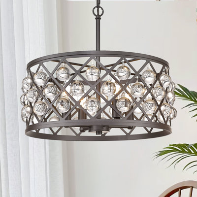 Fanourios 4 - Light Modern Drum Chandelier with Round Crystal