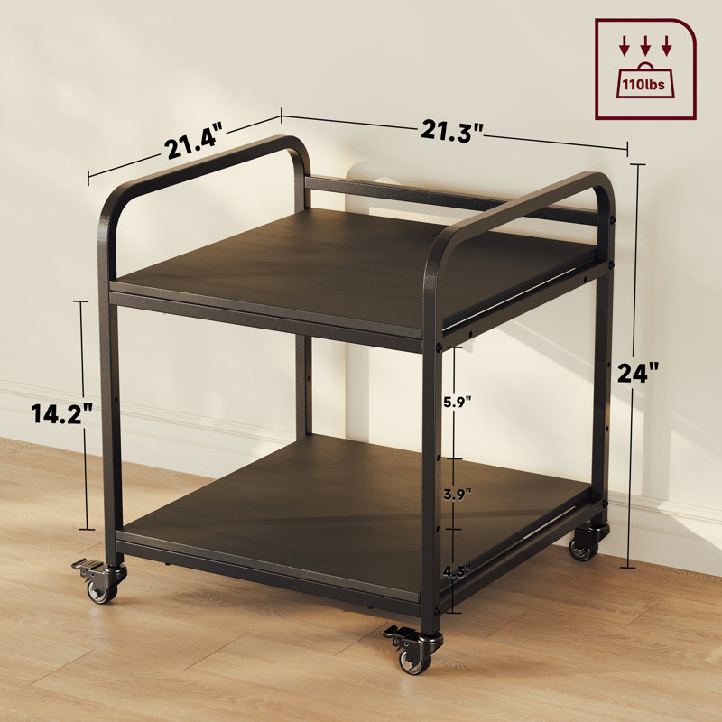 Grand support d'imprimante sous le bureau à 2 niveaux avec rangement, table d'imprimante avec tablette réglable en hauteur et prise de charge, chariot roulant avec roues pour le bureau à domicile