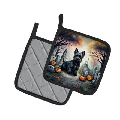 Paire de mangeoires d'Halloween Scottish Terrier Spooky