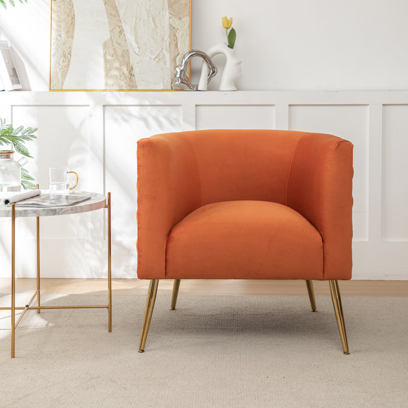 Cristen Velvet Barrel Chair, Orange Velvet, 1