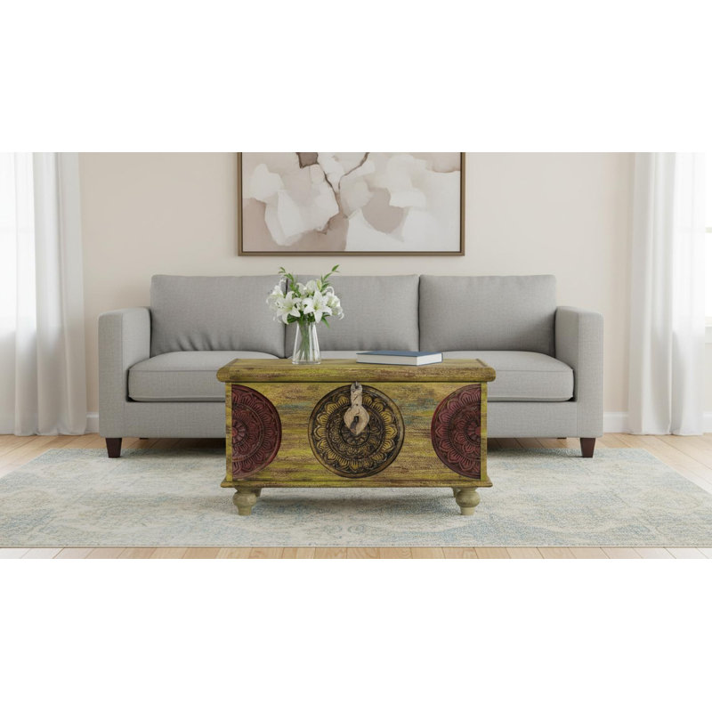 Table basse 33 "en bois brun et vert patiné