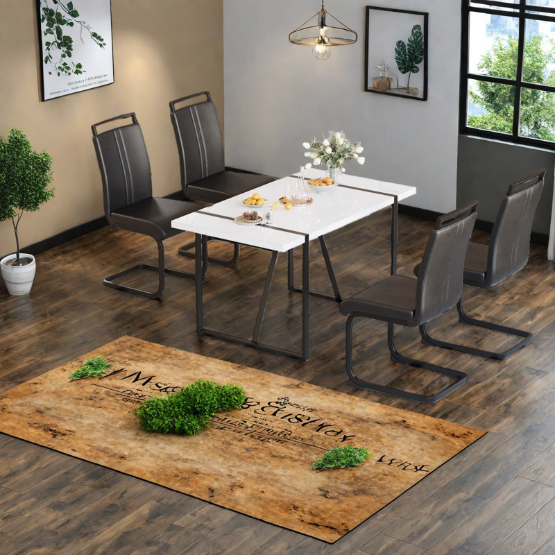 Ensemble de table de salle à manger de style champêtre industriel, table robuste en MDF et 4 chaises, pieds en métal noir