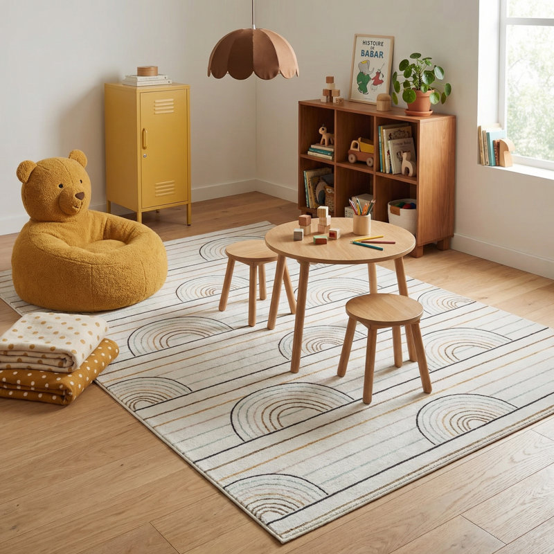 Rug Branch Lino 8' x 11' (7'7" x 10'10") Blue/Pink Rainbow Kids Area Rug, Modern, Medium Pile, Stain-Resistant Carpet - Playroom, Nursery, Toy Room and Bedroom