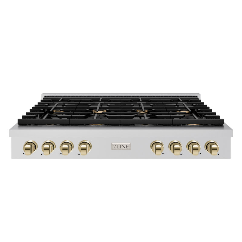 ZLINE 48 in. Autograph Paramount Gas Rangetop w/ 8 Burners & Champagne Bronze Accents, Polished Gold