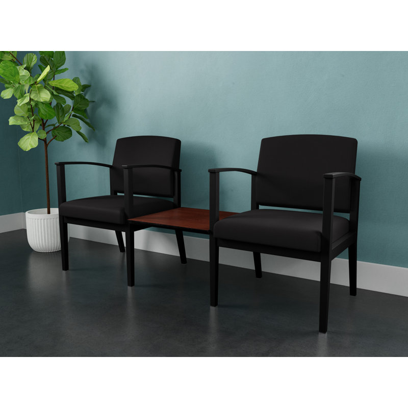 Structure tandem 2 places avec table centrale en acier Amherst, Noir, Portes ouvertes en tissu noir, Cerise Canyon