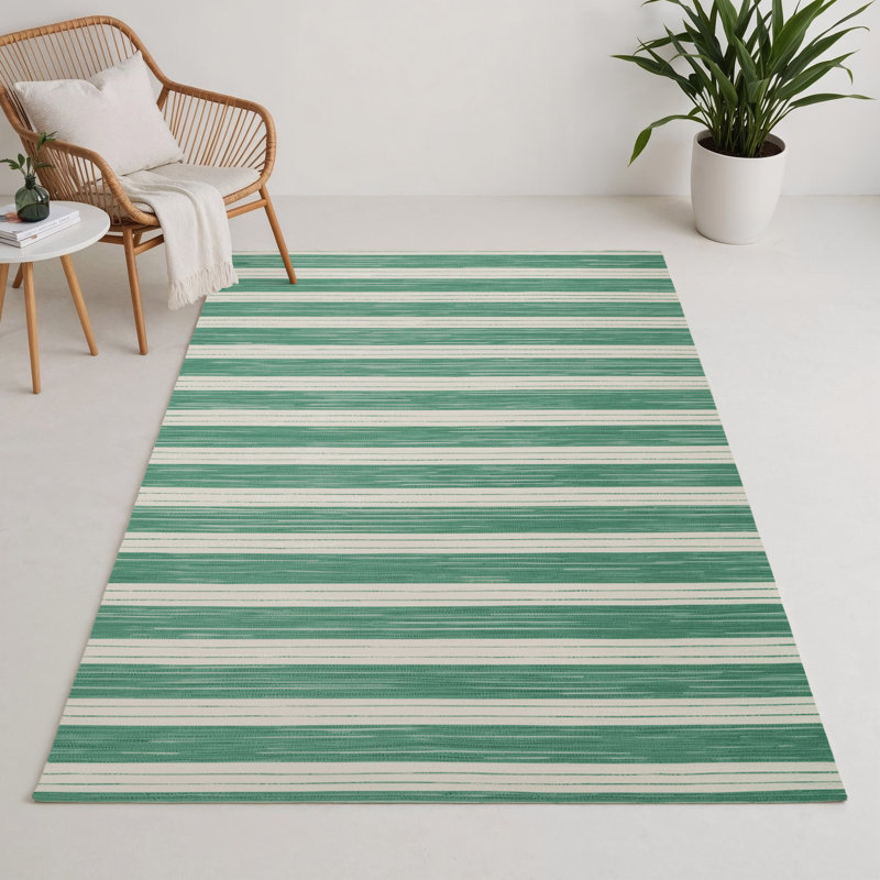HorizontalStripes Green Indoor and Outdoor Area Rug, Rectangle 5' x 7'