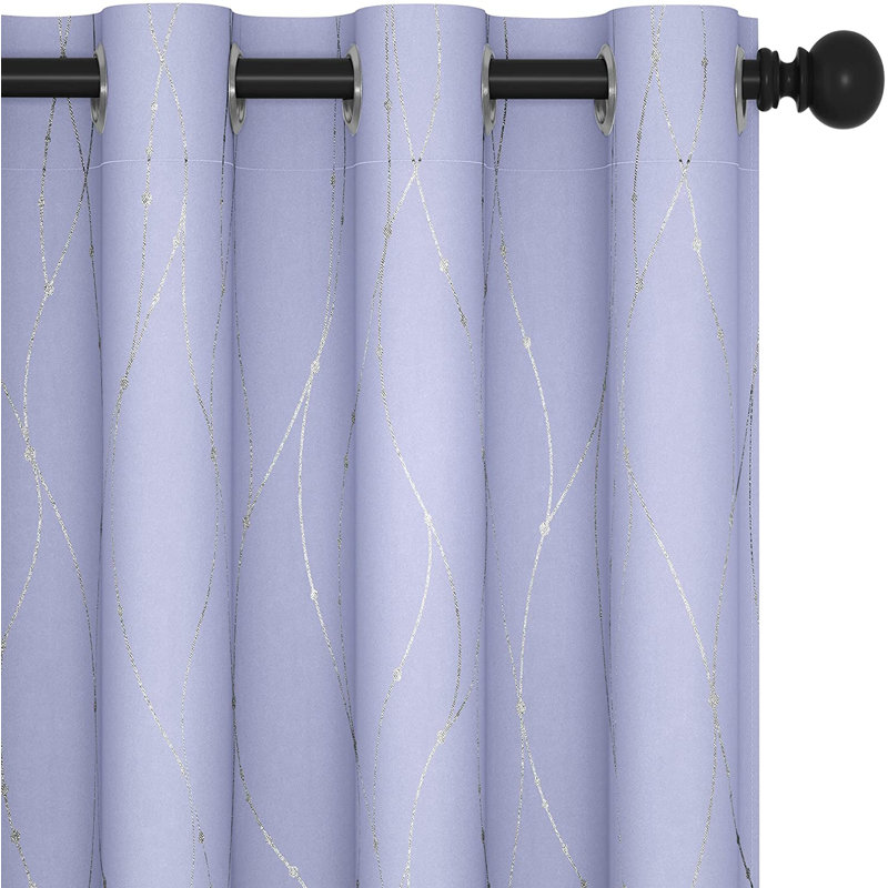 Senath Dotted Line Foil Printed Room Darkening Thermal Curtains, 117cm W x 138cm D, Light Purple