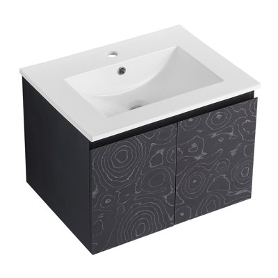 Meuble-lavabo flottant mural avec lavabo en céramique