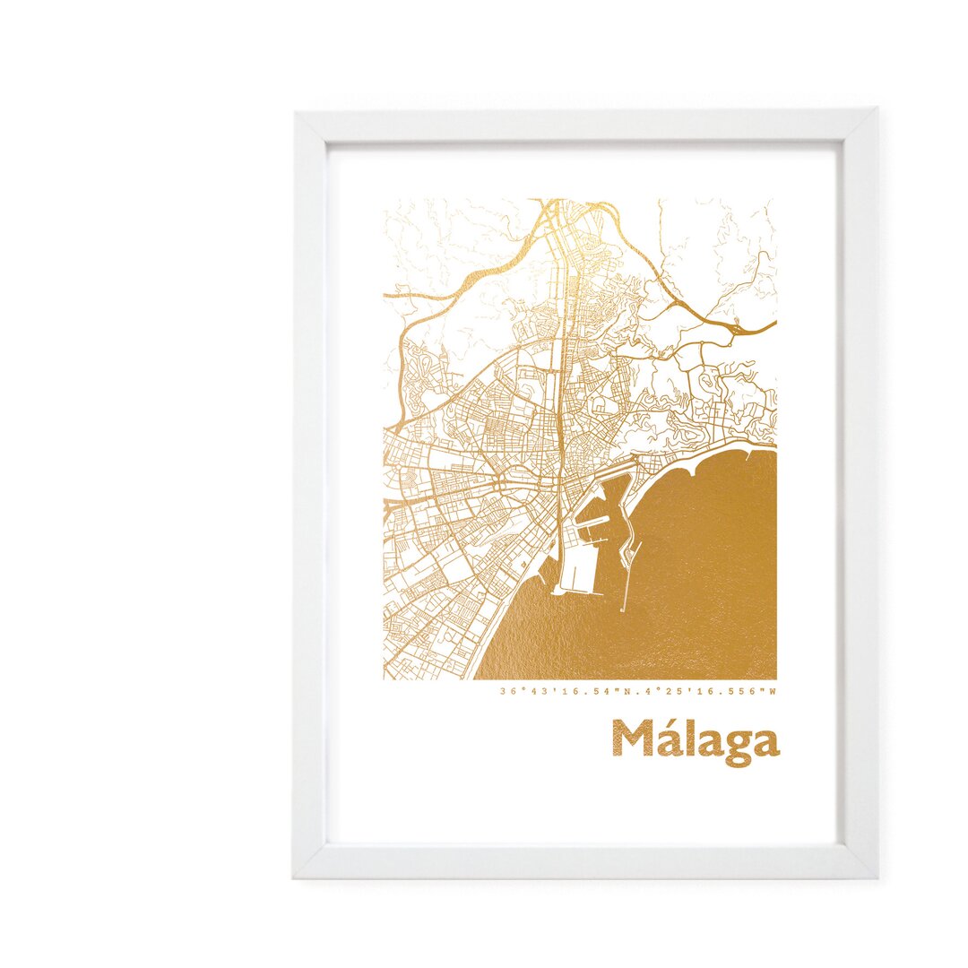 Gerahmtes Papierbild - Grafikdruck „Malaga Map”