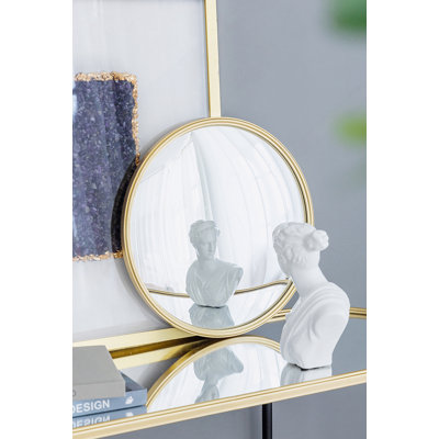 D15" Gold Round Mirror, Circle Mirror With Iron Frame For Living Room Bedroom Vanity Entryway Hallway