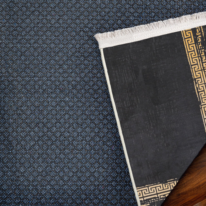 Tapis noir tissé antidérapant à motif numérique imprimé géométrique noir
