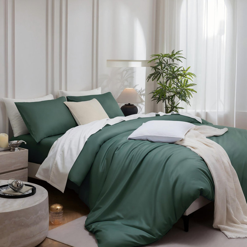 MooMee Duvet Cover Set Silky Sateen Look Luxury Sheen Zipper Closure & 8 Interior Ties 100% Long-Staple Cotton 600TC 