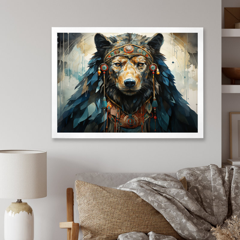 " Native Art Bear Costume ", White Single Picture Framed, 30" H x 40" W x 1.5" D