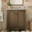 Meuble-lavabo 30 po avec lavabo en céramique, meuble-lavabo avec poignées antiques, meuble-lavabo avec pieds en bois d'hévéa