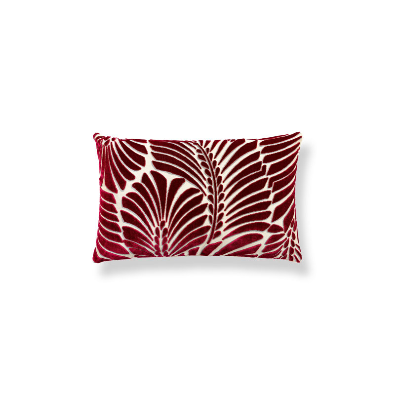 PLUMES / VELVET PILLOW, Cerise/Beige, Rectangular, 14" H x 22" W