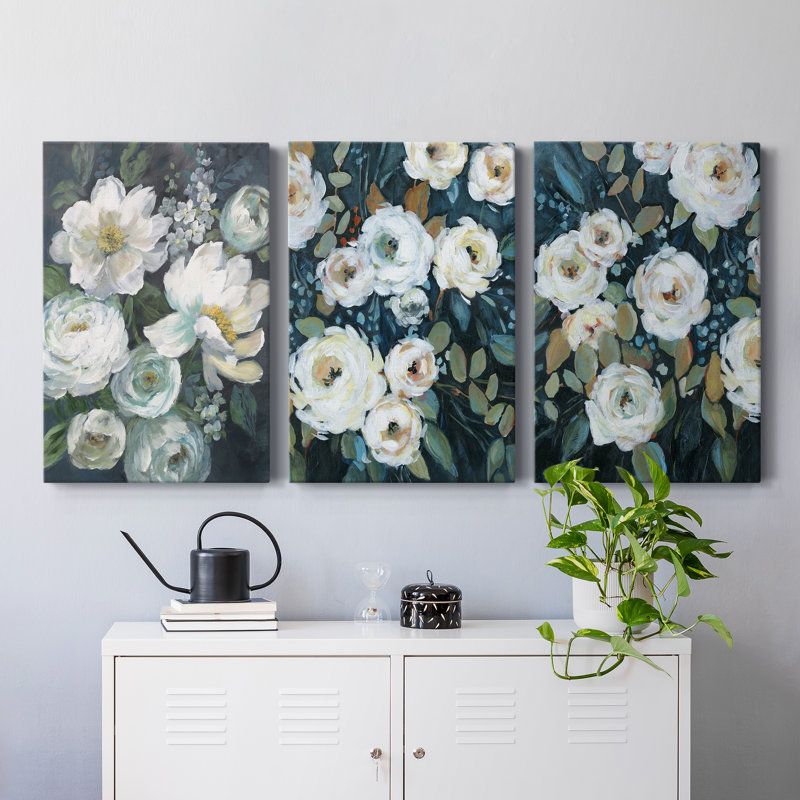 Moonlit Garden II - ensemble de 3 impressions sur toile tendue, H 60 po x l 120 po x P 3 po