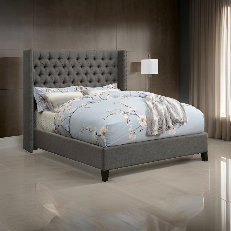 Lit tapissier standard Watson, Double, Gris