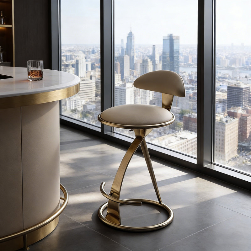 Modern Minimalist Leather Upholstered Bar Stool, 25.59" H