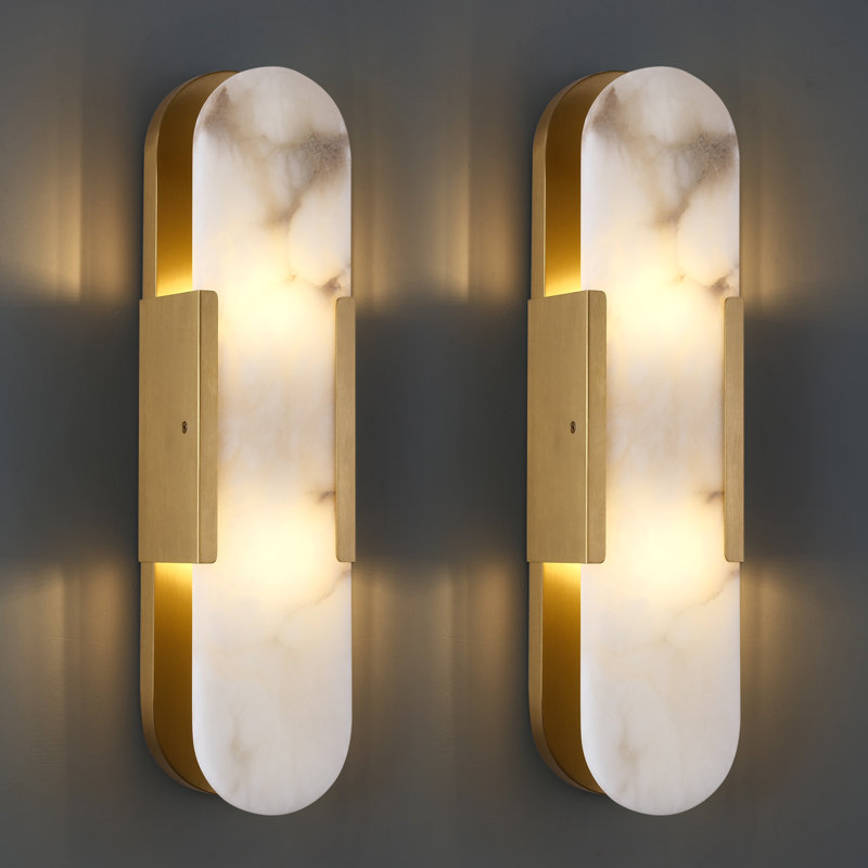 20" Dimmable Wall Mounted Sconce with Alabaster Shade (Set of 2), Brass