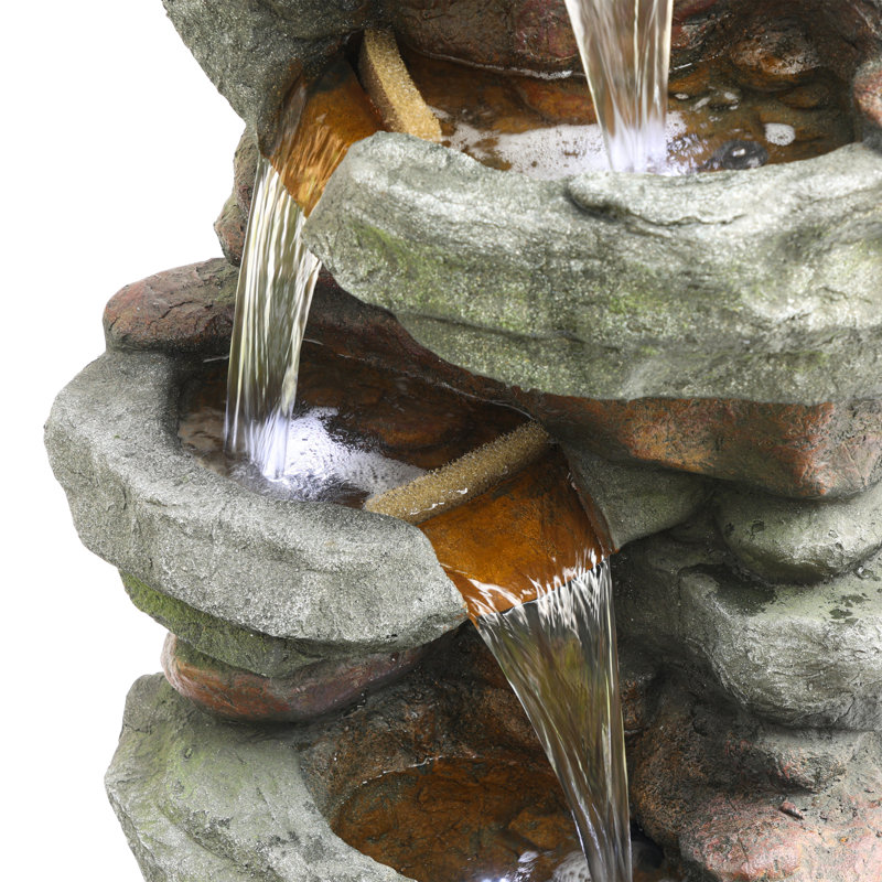 Outdoor Rock Fountain with Lights