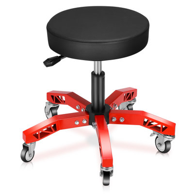 Adjustable Height Rolling Shop Stool 300Lb Capacity Pneumatic Mechanic Seat With 5 Swivel Casters & 2 Brakes