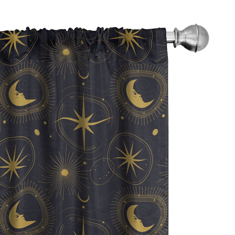Rideaux 4 panneaux East Urban Home Alchemy, croissant de nuit, indigo et jaune foncé, L 56 po x L 95 po