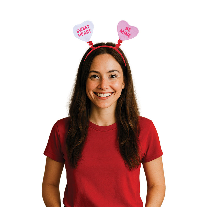 Serre-tête Beistle Candy Heart Boppers – Accessoire de tête fantaisie en forme de cœur avec serre-tête en plastique à pression pour les fêtes de la Saint-Valentin et les cabines photo