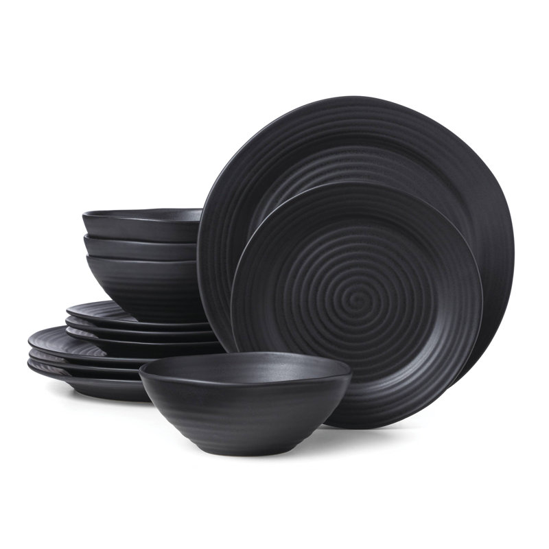 Ridge 12 Piece Dinnerware Set, Black