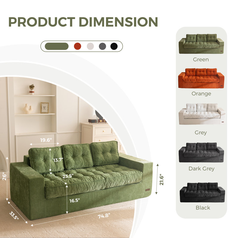 Canapé Bean Bag, causeuse Giant Cozy, Chenille vert, L 74,8 po x P 33,5 po x H 26 po
