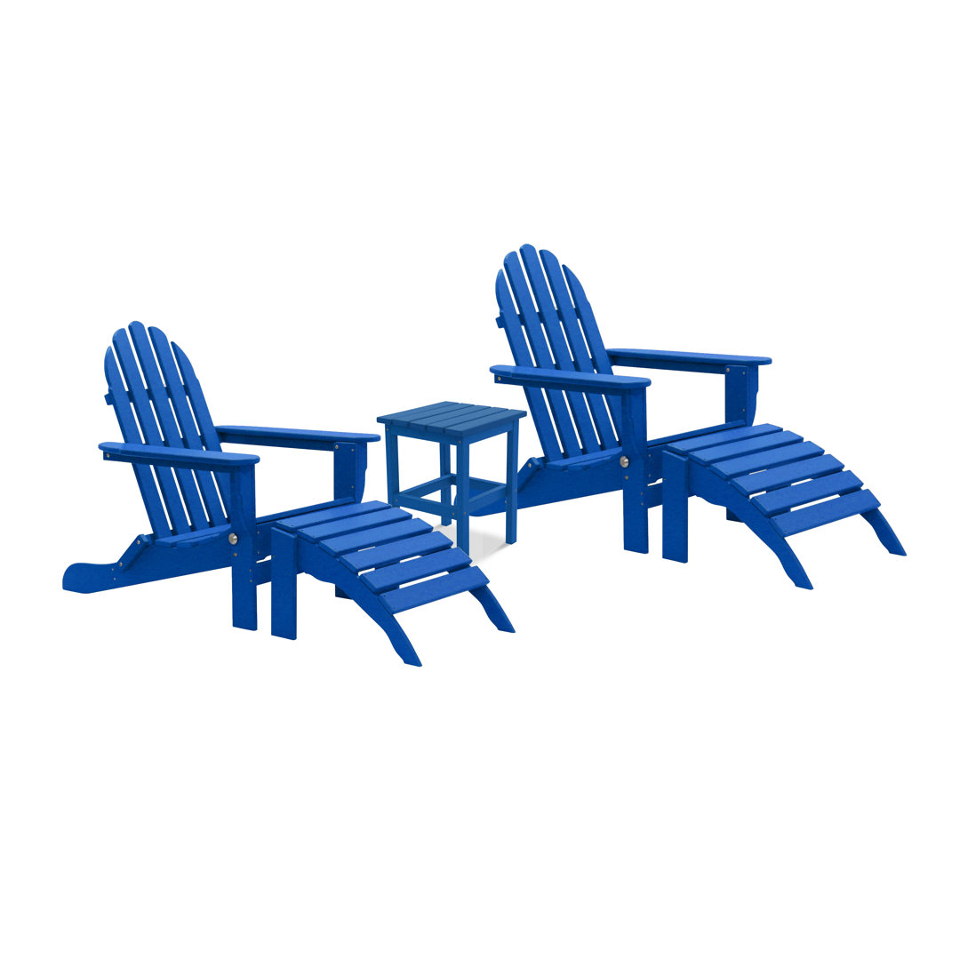 Hartington Plastic/Resin Folding Adirondack Chair with Ottoman and Table Three Posts™ Color: Royal Blue