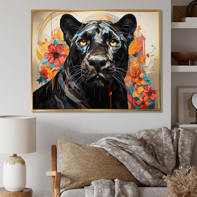 Panther Elusive Panther Geometric - Animals Canvas Art Print, H 16 po x l 32 po, Cadre photo blanc