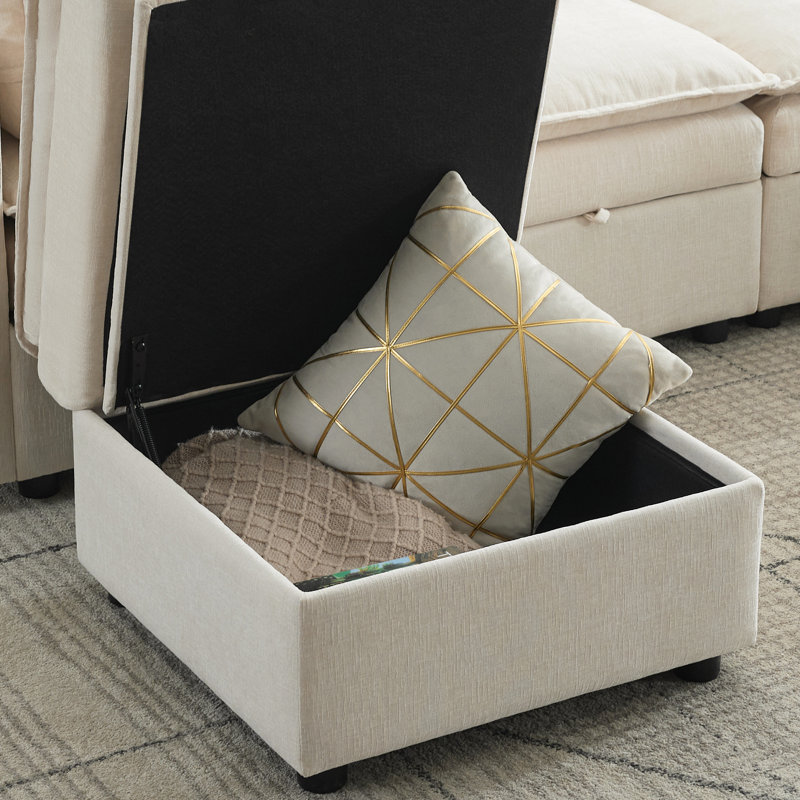 Repose-pieds carré avec rangement 27,2 po, Beige