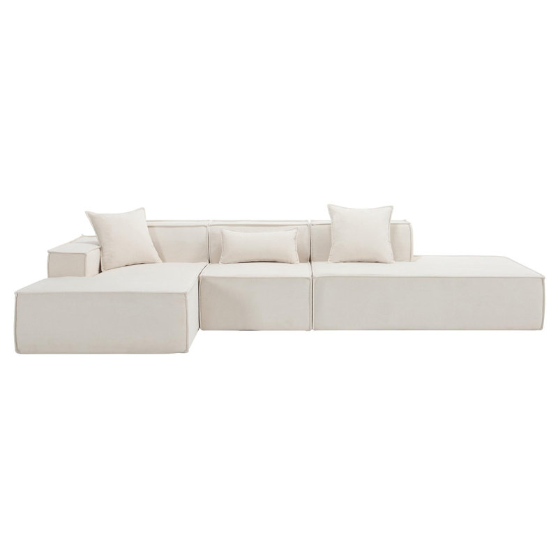 Upholstered Sectional, Left Hand Facing, Beige Polyester