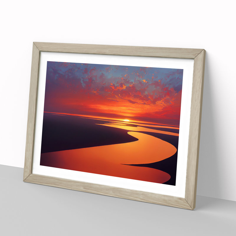 Soulful Ocean Sunset - Framed Print, 25cm H x 34cm W x 2cm D, Oak
