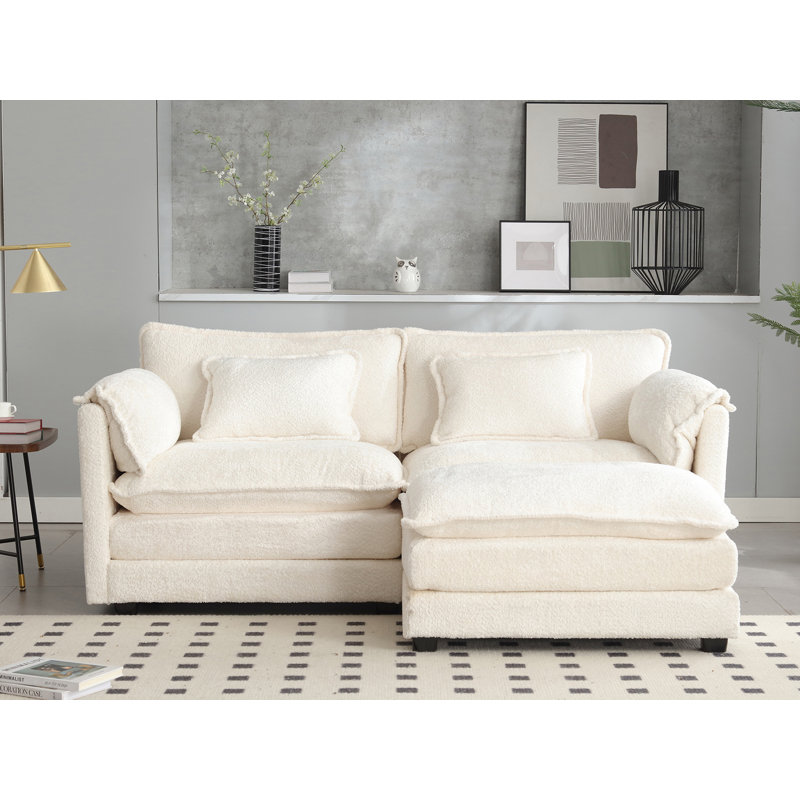 Canapé modulaire en tissu chenille avec poches latérales, Chenille beige